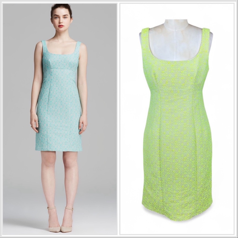 NEW Nanette Lepore Sleeveless Demure Tweed Sheath Dress Bright Yellow 8 Cocktail